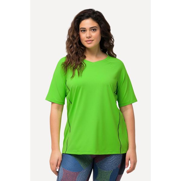 Damskie T-shirt ochrona UV 50+ dekolt w serek rękaw 1/2. Zielone t-shirty damskie Ulla Popken, plus size, bez wzorów, z elastanu, bez kołnierzyka. Za 179.99 zł.