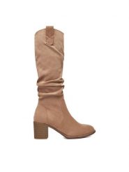 DeeZee Kozaki HX24012-1 Beżowy. Brązowe kozaki damskie DeeZee, z materiału, bez obcasa, na słupku. Za 199.99 zł.