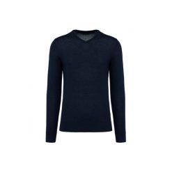 Sweter v-neck z merynosów Kariban Premium. Niebieskie swetry męskie KARIBAN, na zimę, m, bez wzorów, bez kołnierzyka. Za 305.50 zł.