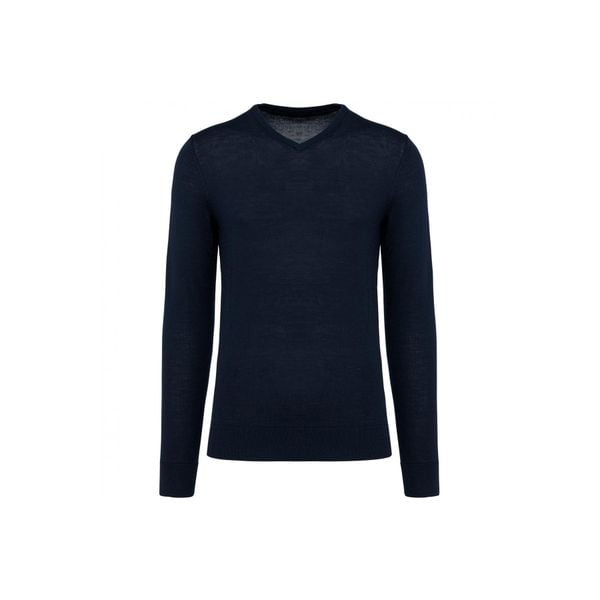 Sweter v-neck z merynosów Kariban Premium. Niebieskie swetry męskie KARIBAN, na zimę, m, bez wzorów, bez kołnierzyka. Za 305.50 zł.