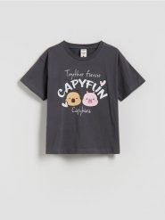 T-shirt Kapibara CapyFun - ciemnoszary. Szare koszulki dziewczęce Reserved, bez wzorów, z tkaniny, bez ramiączek. Za 45.99 zł.