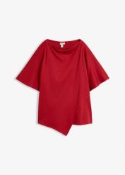 T-shirt z czystej bawełny organicznej. Czerwone t-shirty damskie bonprix, bez wzorów, z bawełny, z asymetrycznym kołnierzem. Za 77.99 zł.