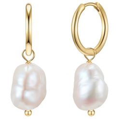 Glanzstücke München Srebrne kolczyki kreole srebro wysokiej próby Perła hodowlana słodkowodna żółte złoto Kolczyki koła 1 ct Damski. Szare kolczyki damskie Glanzstücke München, z perłą, pozłacane. Za 309.99 zł.