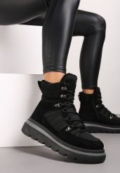 Czarne Futerkowe Traperki na Niskiej Platformie Linivora. Czarne trapery damskie Renee, z jeansu, bez obcasa, na platformie. Za 84.99 zł.