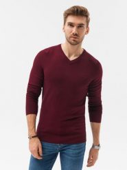 Sweter męski z haftem - bordowy V13. Czerwone swetry męskie Ombre Clothing, m, bez wzorów, z wiskozy, bez kołnierzyka. W wyprzedaży za 39.99 zł.