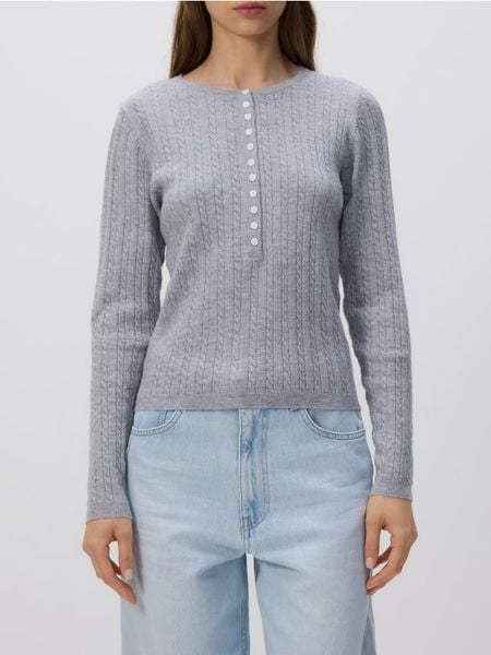 Strukturalny sweter z guzikami - jasnoszary. Szare swetry klasyczne damskie Reserved, l, z dzianiny, bez kołnierzyka. W wyprzedaży za 69.99 zł.