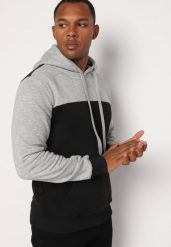 Czarna Bluza z Bawełną z Kieszenią Kangurek i Kapturem Nevisara. Czarne bluzy z kapturem męskie Born2be, m, z bawełny. Za 59.99 zł.