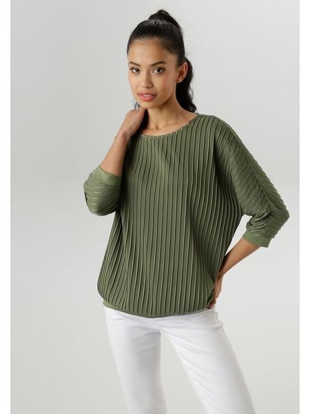 Aniston Koszulka w kolorze oliwkowym rozmiar: 40. Brązowe bluzki damskie Aniston, bez wzorów, bez kołnierzyka, bez ramiączek. Za 74.11 zł.