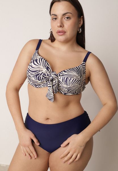 Granatowe Bikini Biustonosz z Ozdobnym Wiązaniem i Figi ze Ściągaczami Miraleh. Niebieskie bikini damskie Born2be, bez wzorów. Za 99.99 zł.