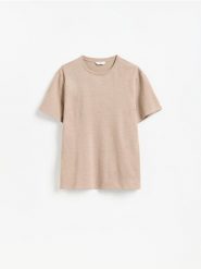 Melanżowy t-shirt regular - brązowy. Brązowe t-shirty męskie Reserved, l, bez wzorów, z bawełny, bez kołnierzyka. Za 69.99 zł.