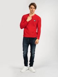 Tommy Jeans Sweter | DM0DM07418 | Mężczyzna | Czerwony. Czerwone swetry męskie Tommy Hilfiger, m, bez wzorów, z bawełny, bez kołnierzyka. W wyprzedaży za 249.00 zł.