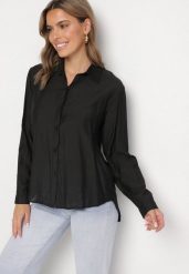 Czarna Wiskozowa Koszula o Klasycznym Kroju Sovnella. Czarne koszule damskie Born2be, l, bez wzorów, z jeansu, eleganckie, bez kołnierzyka, bez ramiączek. Za 49.99 zł.