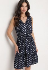 Granatowa Sukienka z Wiskozą i Bawełną w Kropki Lilivena. Niebieskie sukienki damskie Born2be, na co dzień, l, bez wzorów, z bawełny, eleganckie, bez kołnierzyka, bez ramiączek, mini. W wyprzedaży za 43.99 zł.