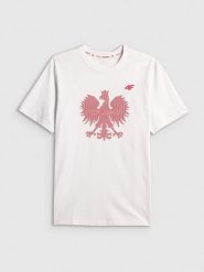 4F Koszulka kibica męska - biała S. Białe t-shirty sportowe męskie 4f, m, z bawełny, bez ramiączek. Za 79.99 zł.