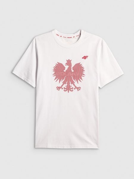 4F Koszulka kibica męska - biała S. Białe t-shirty sportowe męskie 4f, m, z bawełny, bez ramiączek. Za 79.99 zł.