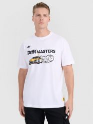 4F T-shirt regular z nadrukiem uniseks 4F x Drift Masters - biały L. Białe t-shirty męskie 4f, l, bez wzorów, z bawełny, bez kołnierzyka. Za 119.99 zł.