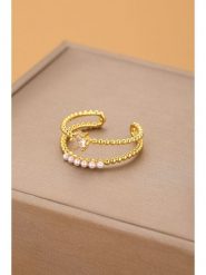 Atelier MIU Pozłacany pierścionek z perłami i cyrkoniami rozmiar: onesize. Białe pierścionki damskie atelier MIU, z cyrkonią, pozłacane. Za 34.99 zł.