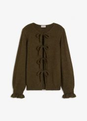 Kardigan oversize z miękkiej mieszanki wełny. Zielone kardigany damskie bonprix, bez wzorów, z wełny. Za 149.99 zł.