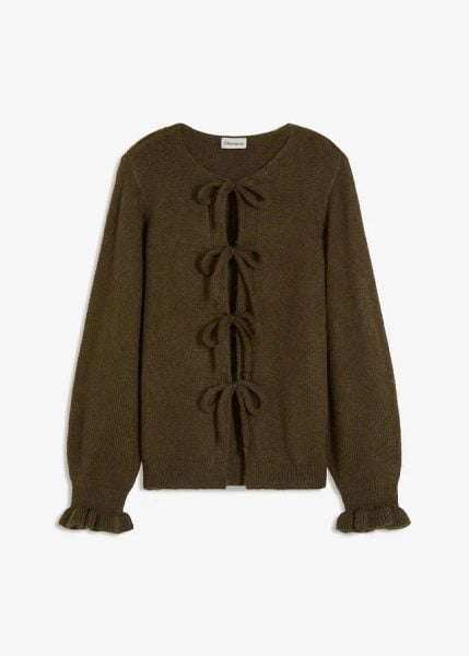 Kardigan oversize z miękkiej mieszanki wełny. Zielone kardigany damskie bonprix, bez wzorów, z wełny. Za 149.99 zł.
