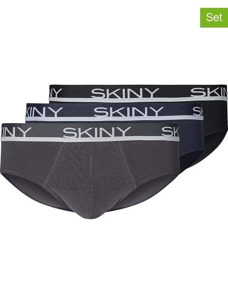 Skiny Slipy (3 pary) w kolorze szarym, granatowym i czarnym rozmiar: XL. Czarne slipki męskie Skiny, bez wzorów. Za 87.19 zł.