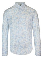 Koszula Biało-Niebieska w Kwiatki, Męska Długi Rękaw, Slim Fit, Taliowana -TO-ON. Niebieskie koszule męskie TO-ON, m, bez wzorów, z bawełny, bez kołnierzyka, bez ramiączek. Za 109.00 zł.