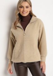 Beżowa Bluza z Wełną Suwakiem i Ściągaczami Enalwen. Brązowe bluzy bez kaptura damskie Born2be, uniwersalny, z jeansu. Za 149.99 zł.