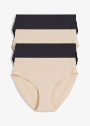 Figi maxi panty bez widocznych szwów, z mikrofazy (4 pary). Brązowe figi damskie bonprix, bez wzorów. Za 64.99 zł.