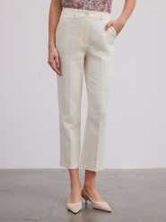 BGN Spodnie w kolorze kremowym rozmiar: 36. Brązowe spodnie materiałowe damskie BGN, bez wzorów, z materiału, z podwyższonym stanem. Za 65.99 zł.