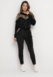 Czarny 2-Częściowy Komplet Dresowy z Animal Print Bluza z Kapturem i Spodnie z Kieszeniami Arieli. Czarne bluzy z kapturem damskie Born2be, m, z dresówki. Za 74.99 zł.