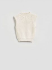 Kamizelka z poduszkami na ramionach - złamana biel. Kamizelki damskie Reserved, l, z bawełny. Za 159.99 zł.