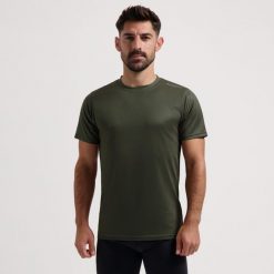 Funkcjonalna koszulka sportowa męska Rogelli Promotion. Zielone t-shirty sportowe męskie Rogelli, m, bez ramiączek, na fitness i siłownię. Za 48.00 zł.