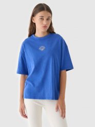 4F T-shirt oversize z efektem sprania damski - niebieski XL. Niebieskie t-shirty damskie 4f, xl, bez wzorów, z bawełny, bez kołnierzyka. W wyprzedaży za 29.99 zł.