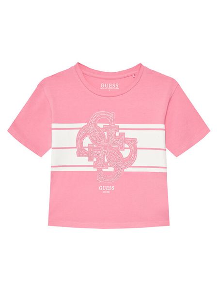 Guess T-Shirt J5YI09 K6YW4 Różowy Regular Fit. Czerwone koszulki dziewczęce Guess, z aplikacjami, z bawełny, bez ramiączek. Za 69.99 zł.