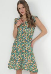 Zielona Rozkloszowana Sukienka z Wiskozy w Kwiaty Evalis. Zielone sukienki damskie Born2be, na lato, l, bez wzorów, z wiskozy, bez kołnierzyka, bez ramiączek, mini, rozkloszowane. W wyprzedaży za 55.99 zł.