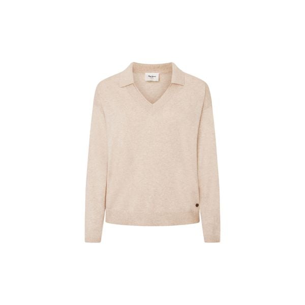 Sweter damski Pepe Jeans Isela. Brązowe swetry klasyczne damskie Pepe Jeans, na zimę, z jeansu, bez kołnierzyka. W wyprzedaży za 298.90 zł.