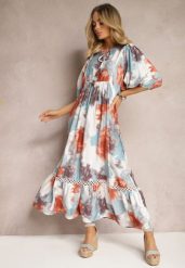 Beżowa Sukienka w Stylu Boho z Krótkim Rękawem z Falbanką i Rękawem 3/4 Valendra. Białe sukienki damskie Renee, na co dzień, na lato, l, bez wzorów, boho, bez kołnierzyka, plus size, bez ramiączek, maxi. W wyprzedaży za 119.99 zł.