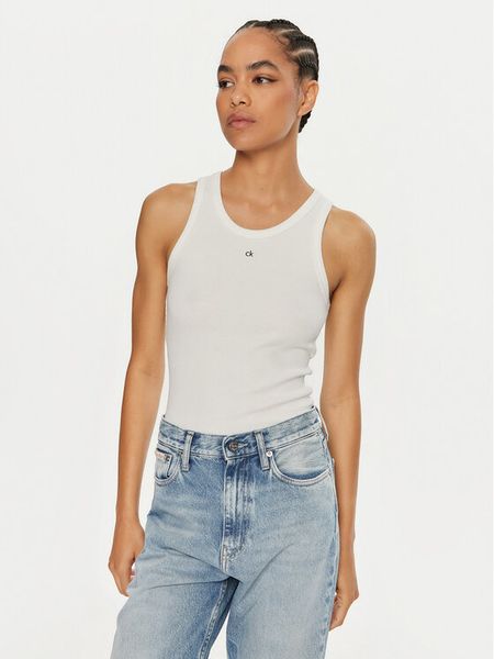 Calvin Klein Top Graphic K20K208065 Biały Slim Fit. Białe topy damskie CALVIN KLEIN, xs, bez wzorów, z bawełny, bez kołnierzyka. Za 129.99 zł.