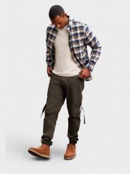 Męskie spodnie cargo STRAIGHT LEG z paskami na kieszeniach – grafitowe V3 OM-PACG-0197 - XXL. Szare spodnie materiałowe męskie Ombre Clothing, bez wzorów, z bawełny, eleganckie. Za 143.99 zł.