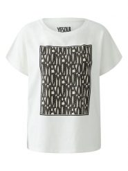 Oui Koszulka w kolorze biało-czarnym rozmiar: 38. Białe bluzki damskie Oui, bez wzorów, bez kołnierzyka, bez ramiączek. Za 170.07 zł.