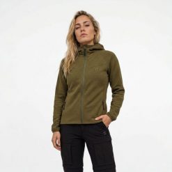 Poederbaas Damska Bluza Outdoor z Wełną Merynosów - Oliwkowy. Zielone bluzy z kapturem damskie POEDERBAAS, xs, z materiału. Za 373.02 zł.