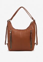 Brązowa Torebka Hobo z Regulowanym Paskiem i Kieszeniami z Ozdobnymi Suwakami Sanirael. Brązowe shopper bag damskie Renee, bez wzorów, z jeansu, bez dodatków. Za 79.99 zł.