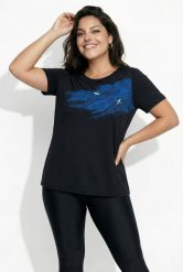 Damskie Koszulka funkcyjna fale krótki rękaw. Czarne t-shirty damskie Ulla Popken, plus size, bez wzorów, z dżerseju, bez kołnierzyka. Za 199.99 zł.