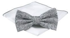 Mucha Męska z Poszetką (Zestaw) - Chattier - Wzór Orientalny, Popielata. Szare krawaty i muchy męskie Chattier, bez wzorów, eleganckie. Za 59.00 zł.