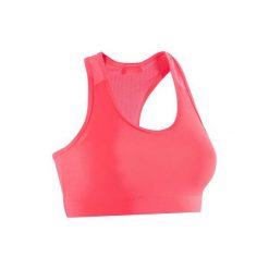 Stanik fitness cardio 100. Czerwone biustonosze sportowe damskie DOMYOS, bez wzorów, z elastanu. W wyprzedaży za 19.99 zł.