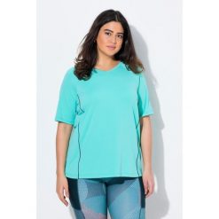 Damskie T-shirt ochrona UV 50+ dekolt w serek rękaw 1/2. Niebieskie t-shirty damskie Ulla Popken, plus size, bez wzorów, z elastanu, bez kołnierzyka. Za 179.99 zł.