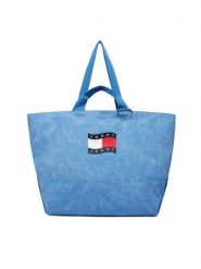 Tommy Hilfiger Torebka Wavy Flag Canvas Tote Bag AW0AW18466 Niebieski. Niebieskie torebki klasyczne damskie Tommy Hilfiger, bez wzorów, z materiału, bez dodatków. Za 409.99 zł.