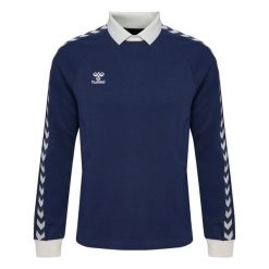 Koszulka polo z długim rękawem Hummel Root. Niebieskie koszulki polo męskie HUMMEL, xl, bez wzorów, z jersey, bez ramiączek. Za 242.50 zł.