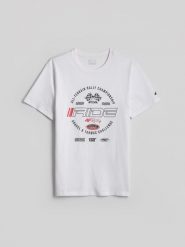 4F T-shirt regular z nadrukiem męski - biały M. Białe t-shirty męskie 4f, m, bez wzorów, z bawełny, bez kołnierzyka. Za 79.99 zł.