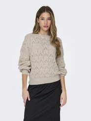 ONLY Sweter w kolorze beżowym rozmiar: L. Brązowe swetry klasyczne damskie Only, l, bez kołnierzyka. Za 109.78 zł.