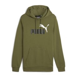 Bluza męska PUMA Essentials+ Two-Tone Big Logo Hoodie TR. Zielone bluzy bez kaptura męskie Puma, bez wzorów, sportowe, bez kołnierzyka, bez ramiączek. Za 179.99 zł.